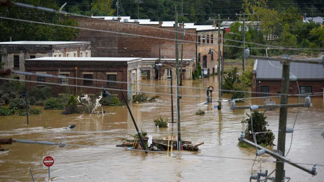 Heavy rains from Hurricane Helene caused record flooding and damage in Asheville, North Carolina. Hurricane Helene made landfall in Florida's Big Bend on Thursday night with winds up to 140 mph and storm surges that killed at least 42 people in several states. (Photo by Melissa Sue Gerrits/Getty Images)